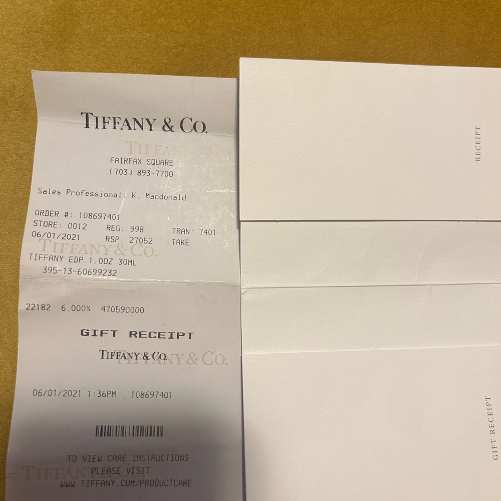 Tiffany & Co. Gift Receipt